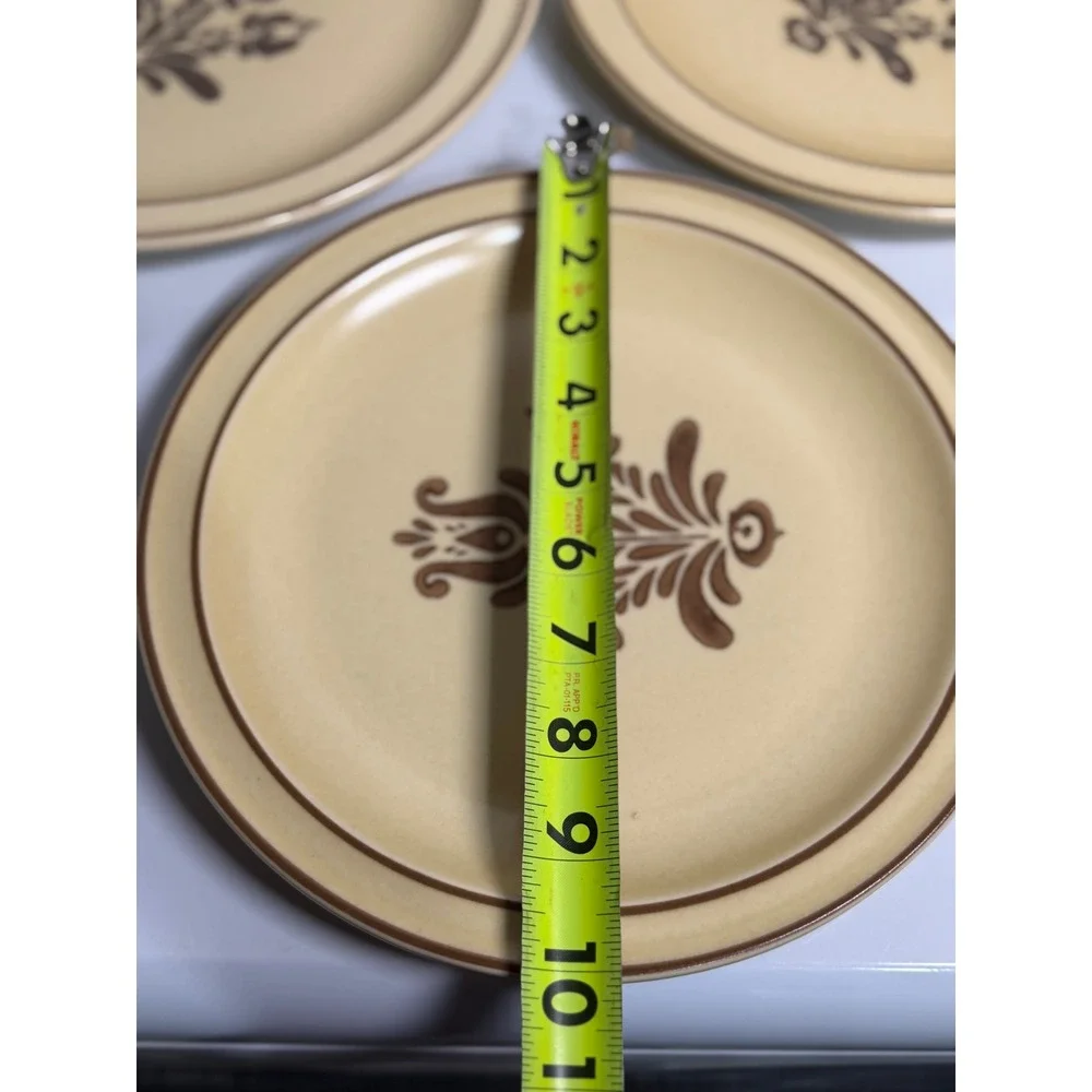 Pfaltzgraff Village Dinner Plates Tan Brown Floral Folk Art Set of 3 10.25